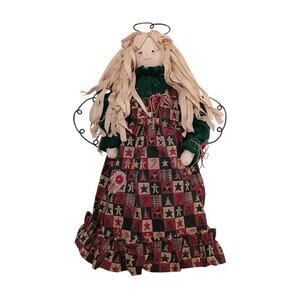 Vintage Angel Tree Topper, Rag Doll, Christmas Dress, Country Theme Size 16"